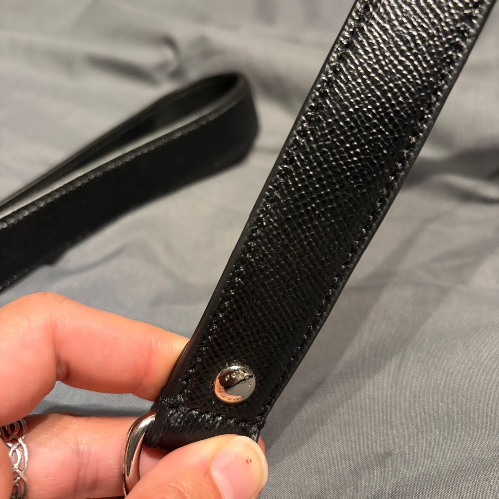 Coach Black Crossgrain Leather 54" Dog Leash Silver Hardware - Picture 4 of 5